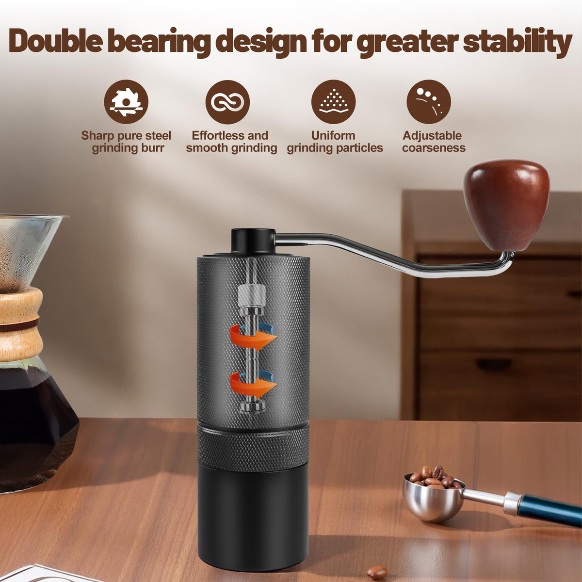 Manual Coffee Grinder Detachable Stainless Steel Conical Burr Black H8936