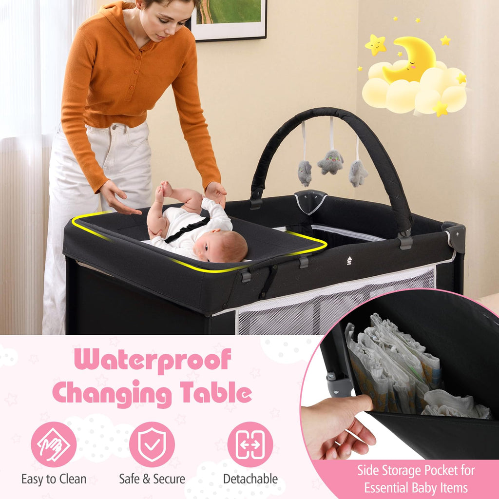 4 in 1 Folding Playpen with Bassinet and Carry Bag B450892