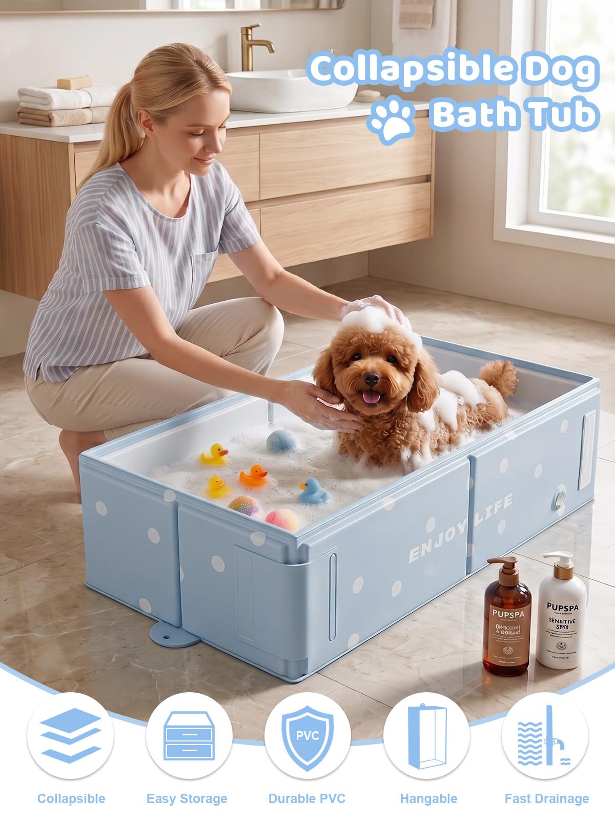 Collapsible Dog Bath Tub with Side Drain Outlet V64180