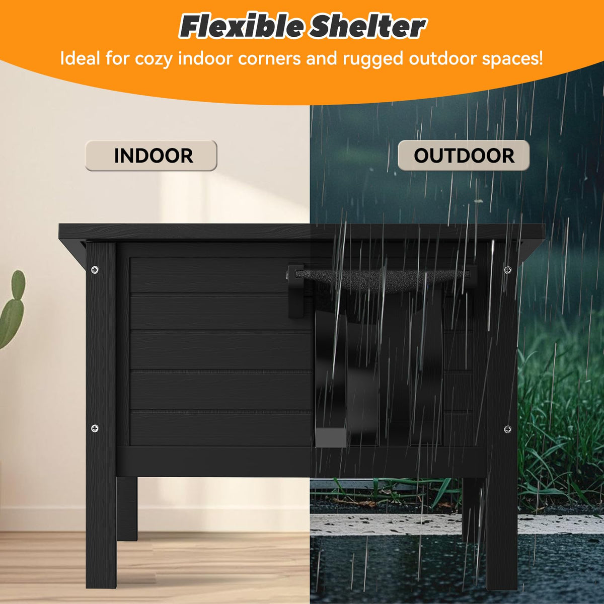 Weatherproof Insulated Solid Wood Outdoor Cat House G94023
