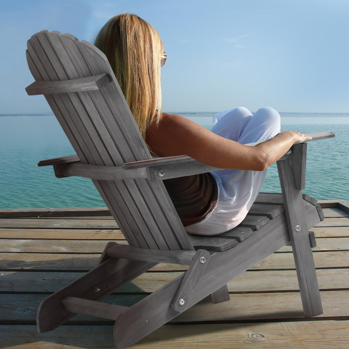 Wood Folding Adirondack Chair Set of 2 Solid Cedar R91136