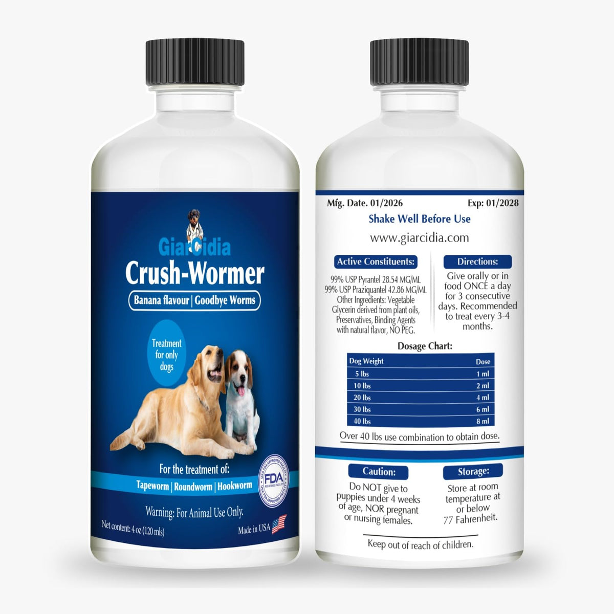 Broad Spectrum Dog Dewormer Treatment 120ml Banana Flavour K572