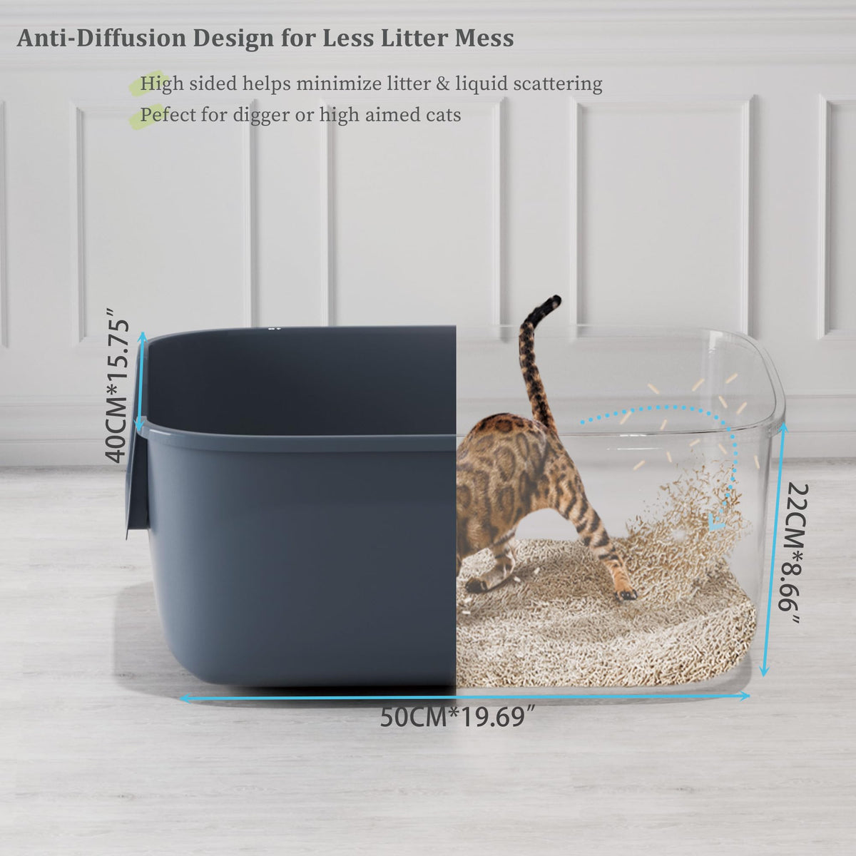 Large High Sided Anti-Splashing Cat Litter Box L53239