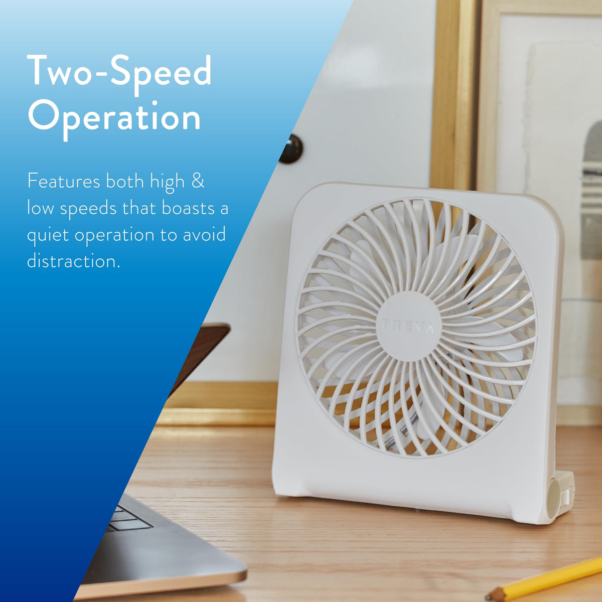 5 in USB Battery Powered Desk Fan Adjustable Tilt 2-Speed White J8730