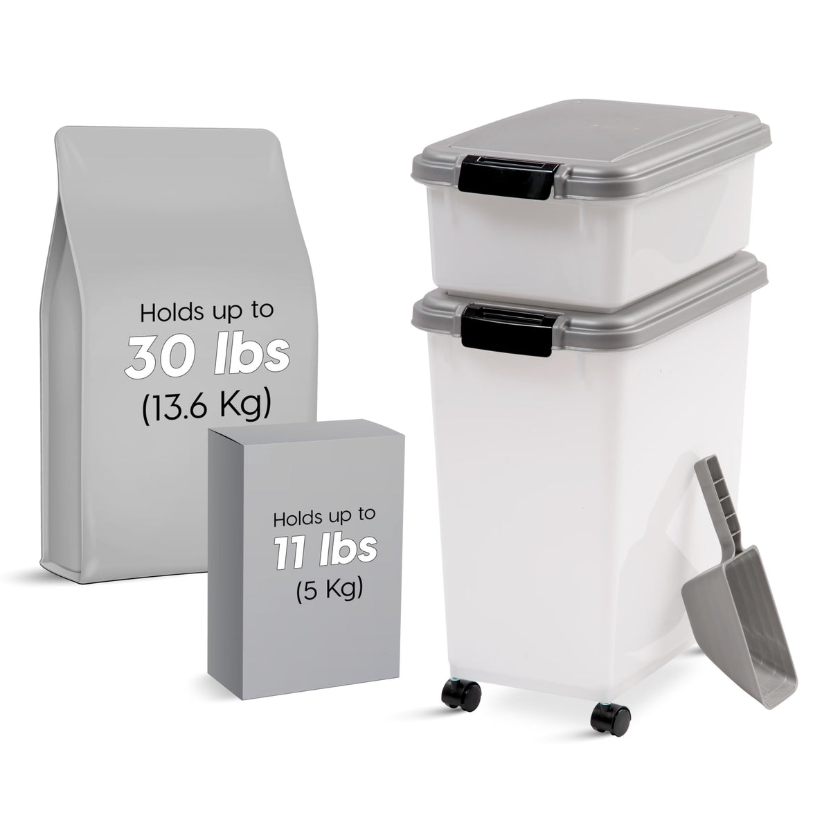 Dog Food Storage Container, Up to 30+11 lbs, Gray B743562