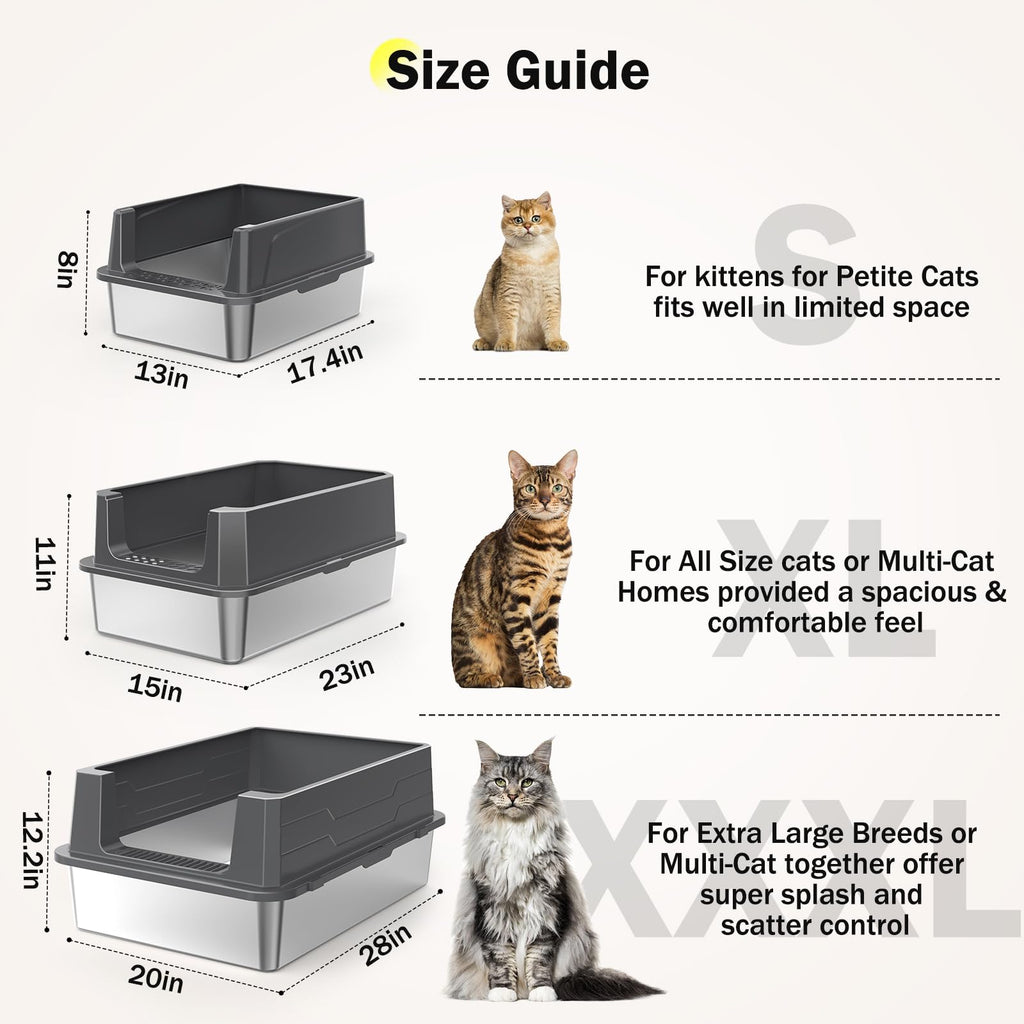 Stainless Steel Extra Large Cat Litter Box with High Sided Lid and Litter Scoop Z58678