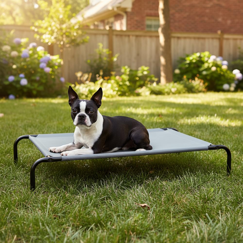 Elevated Dog Bed with Metal Frame, Grey V286946