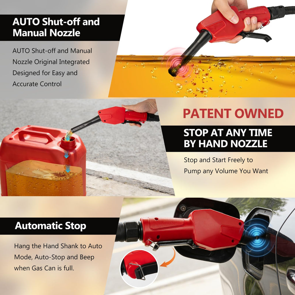 Cordless Gas Pump with Auto-Stop & Hand Nozzle, 51" Hose S376
