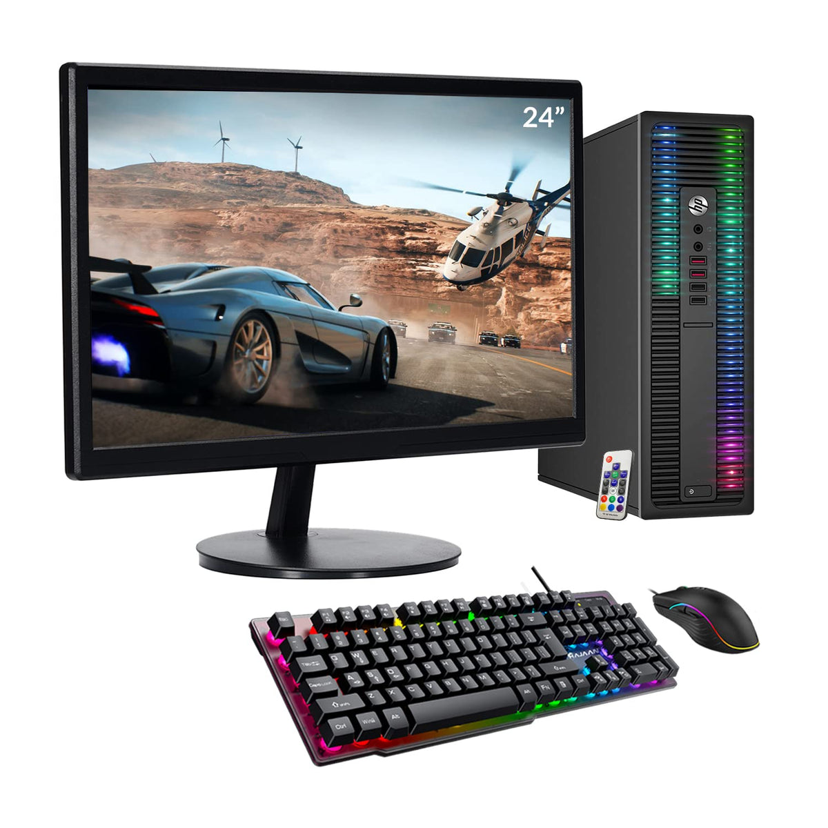 Custom Built RGB Lights PC with 24 Inch Monitor Intel Core i5 16GB RAM 512GB SSD H445916