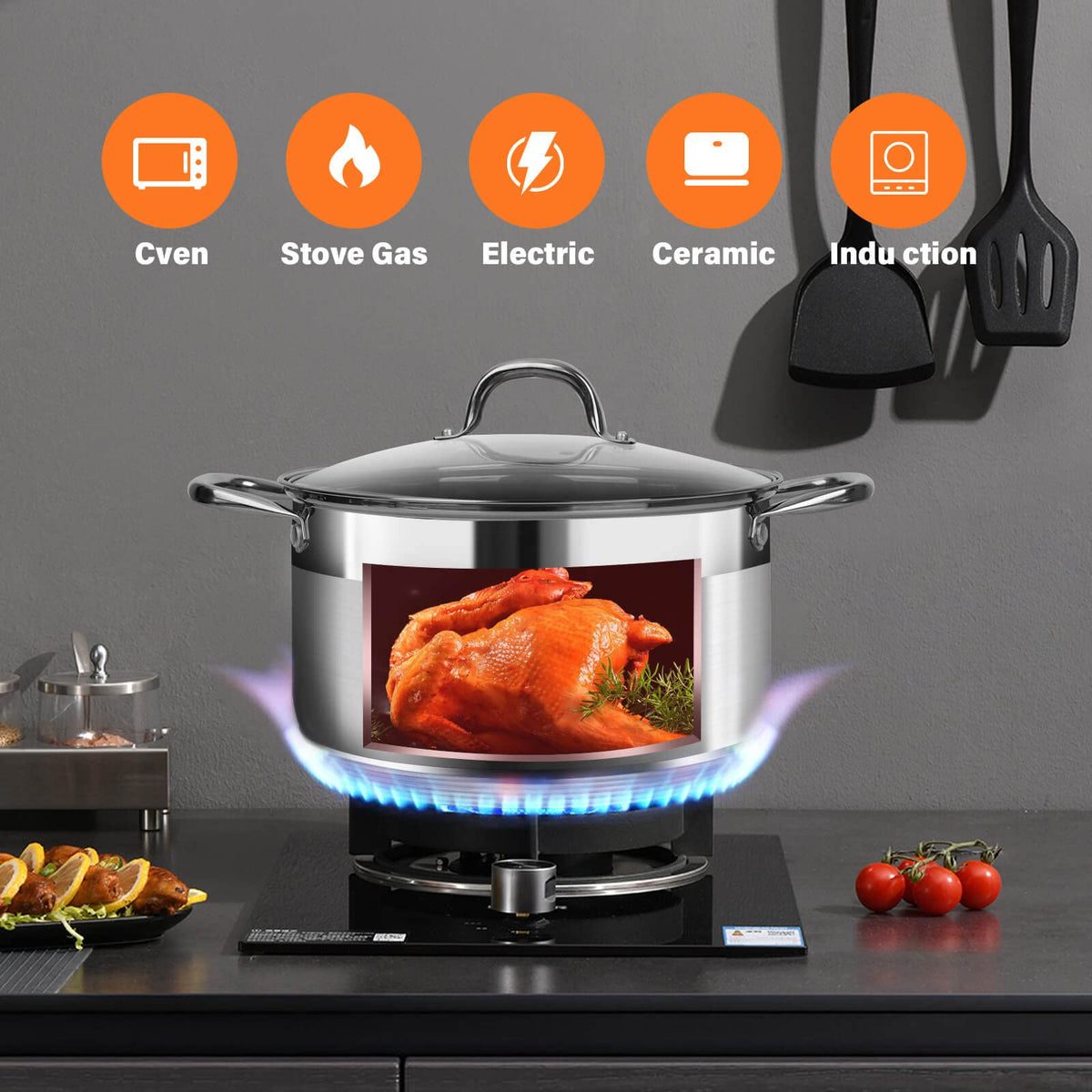 10 Quart Stainless Steel Stock Pot with Lid H240
