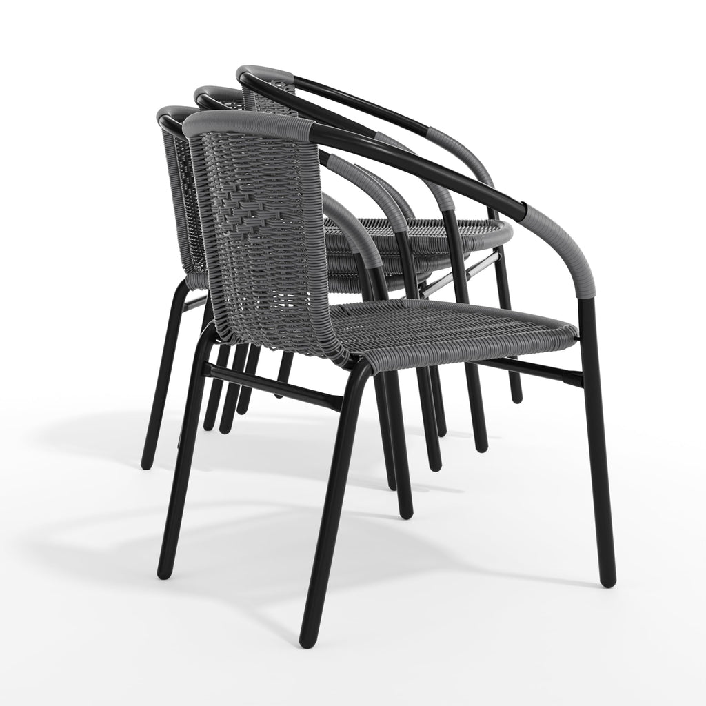 Gray PE Rattan Stackable Patio Dining Chair 4-Pack W417