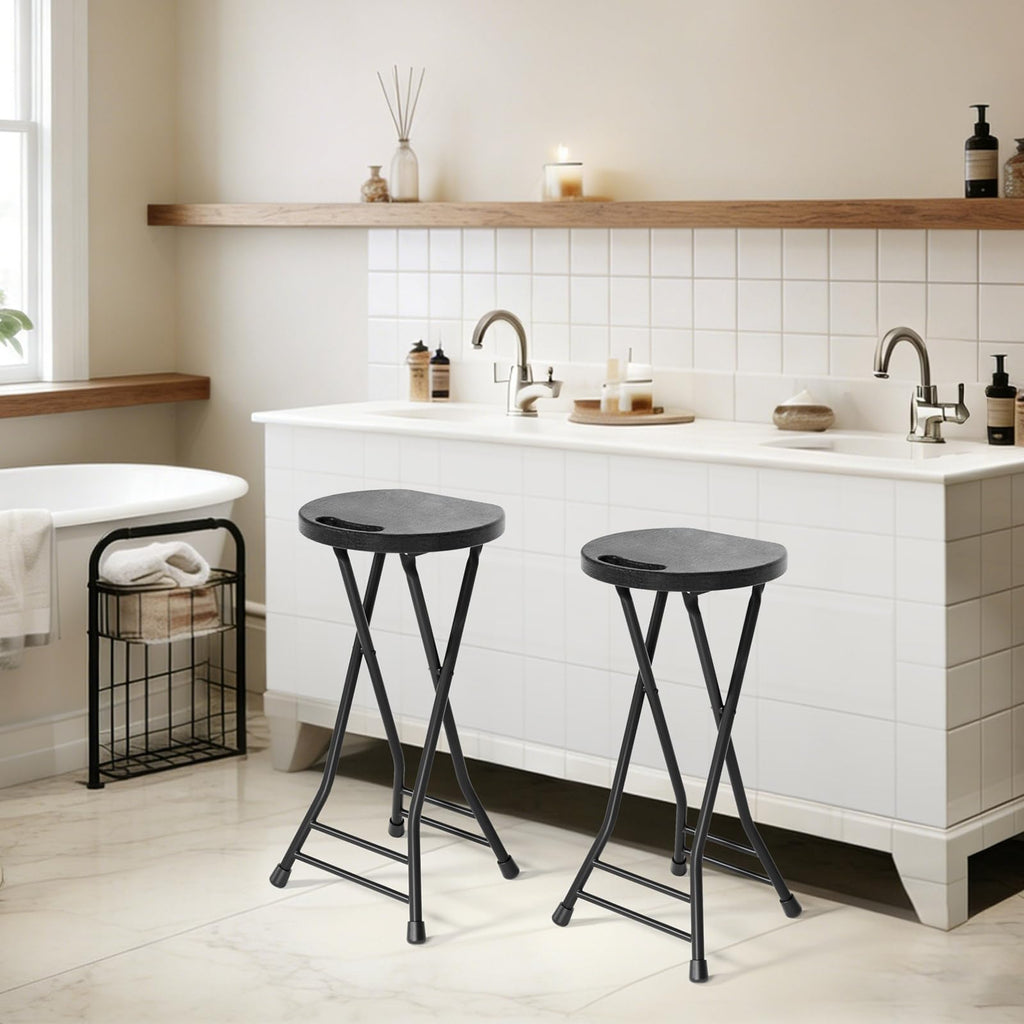 24 Inch Folding Stool 500LBS Capacity Portable Collapsible Stool Black A773432