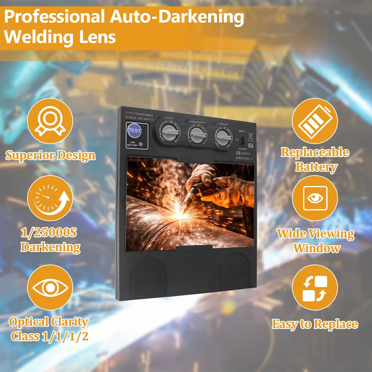Auto Darkening Welding Lens 5.24" x 4.49" x 0.39" Shade 4/5-13 True Color L658173
