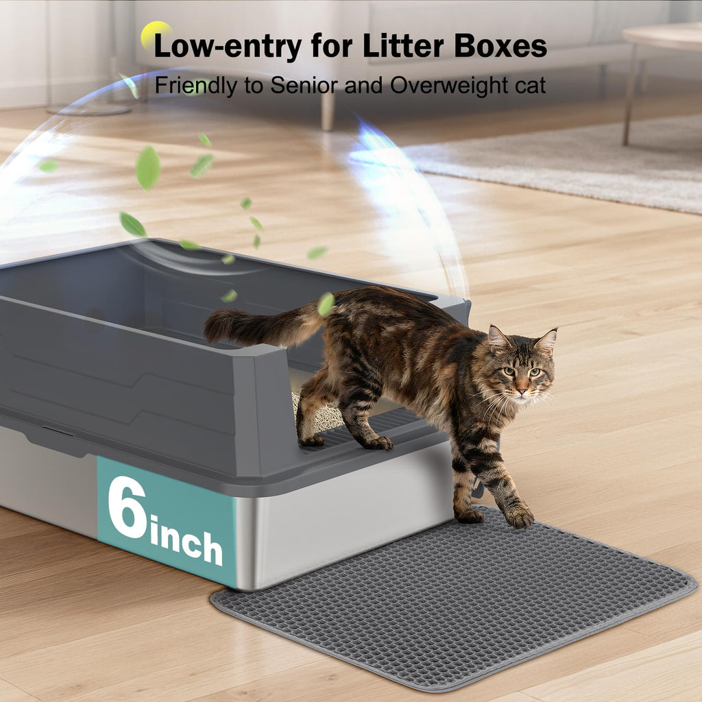 Stainless Steel Extra Large Cat Litter Box with High Sided Lid and Litter Scoop Z58678