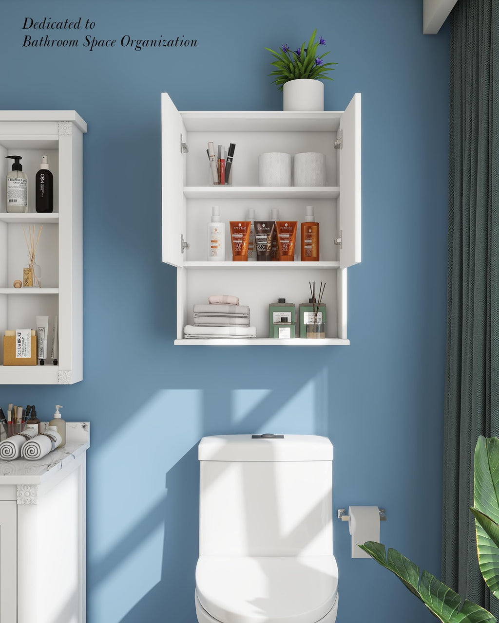White Wall Mount Bathroom Cabinet with Adjustable Shelves Q3463