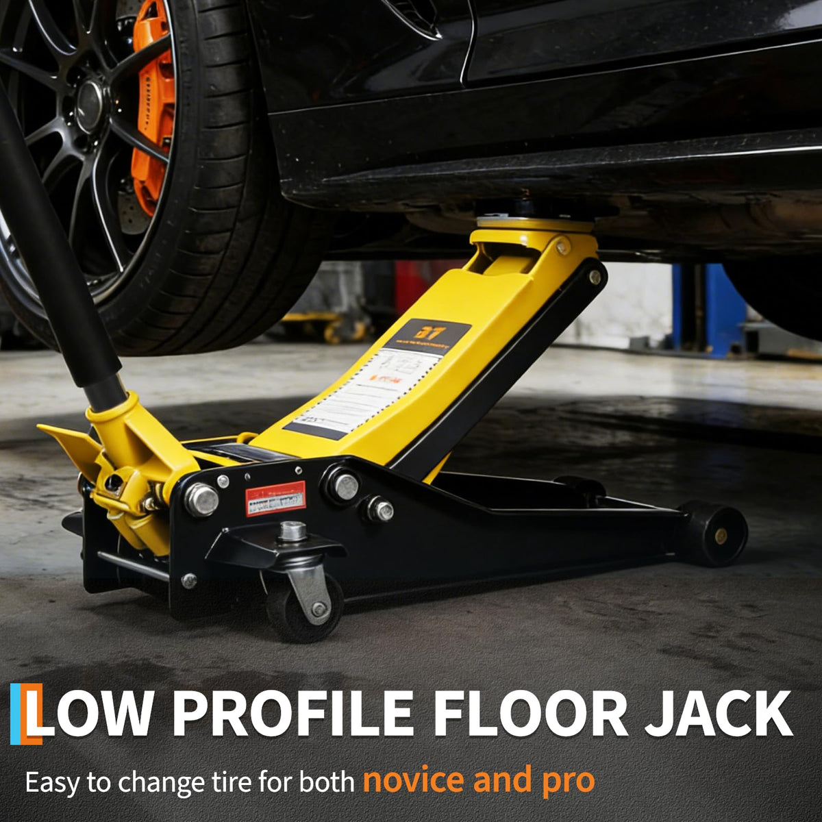 3 Ton Low Profile Hydraulic Floor Jack with Dual Piston Quick Lift Pump Steel Yellow O417