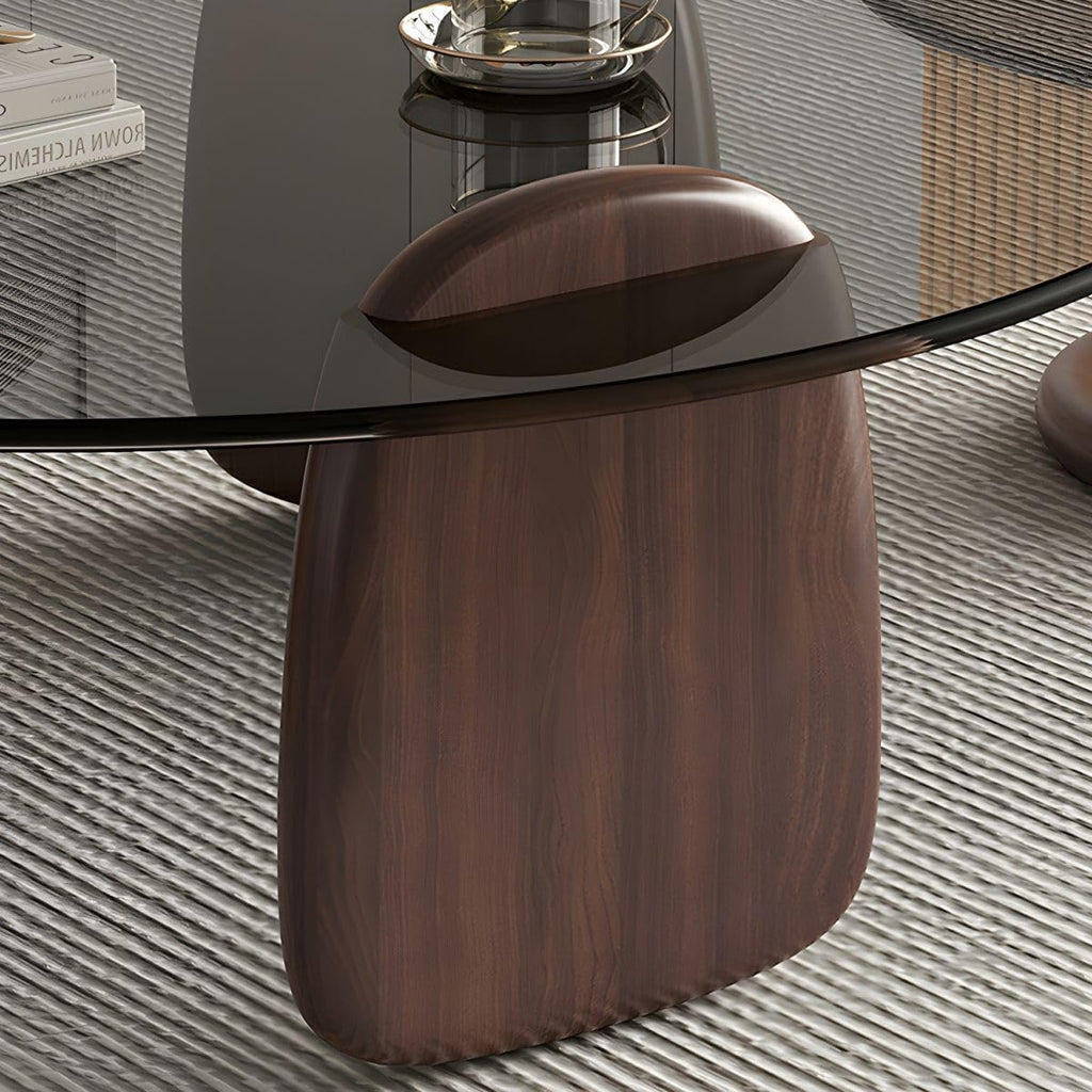 Nesting Coffee Table Set of 2 Glass Round Top Wood Legs L27376
