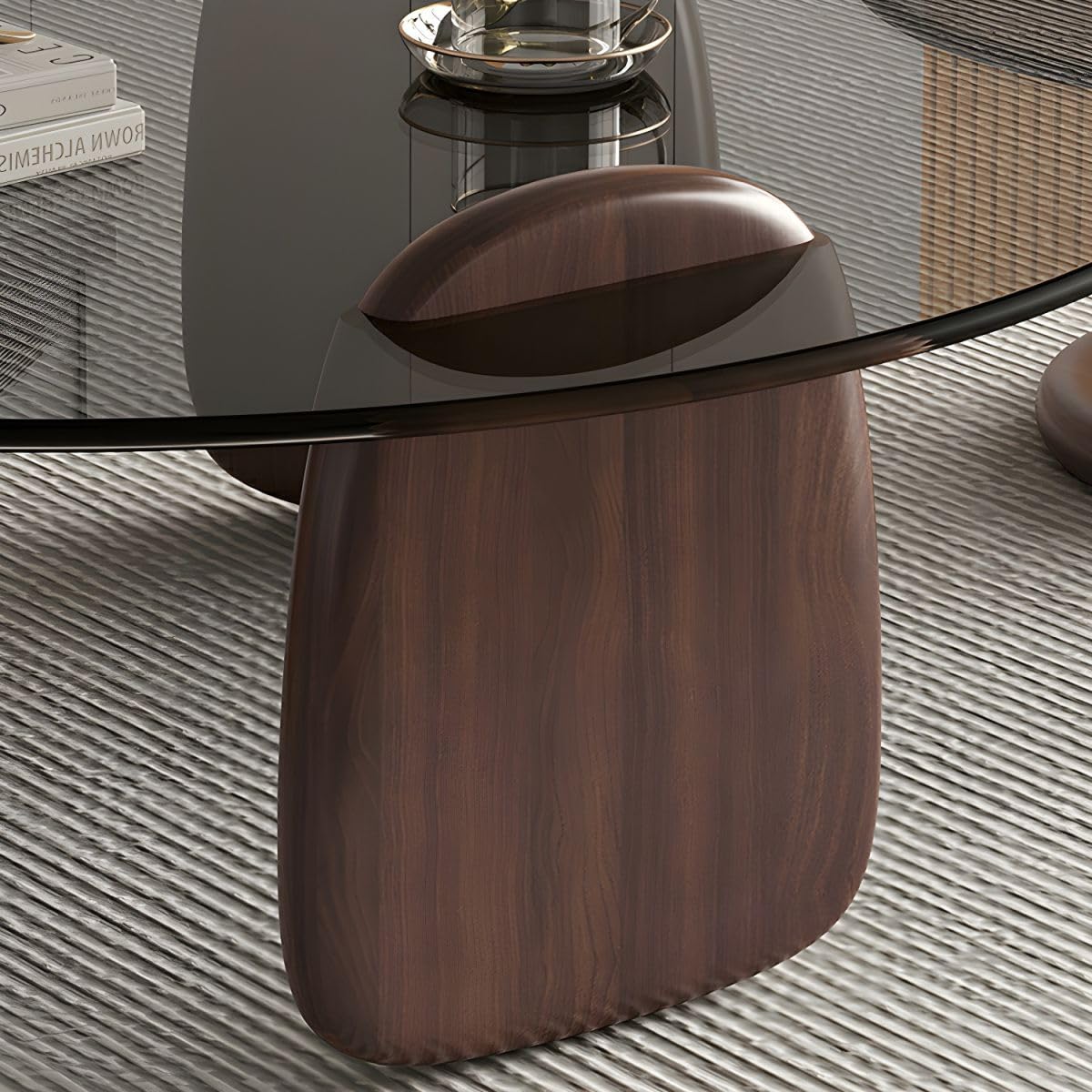 Nesting Coffee Table Set of 2 Glass Round Top Wood Legs L27376
