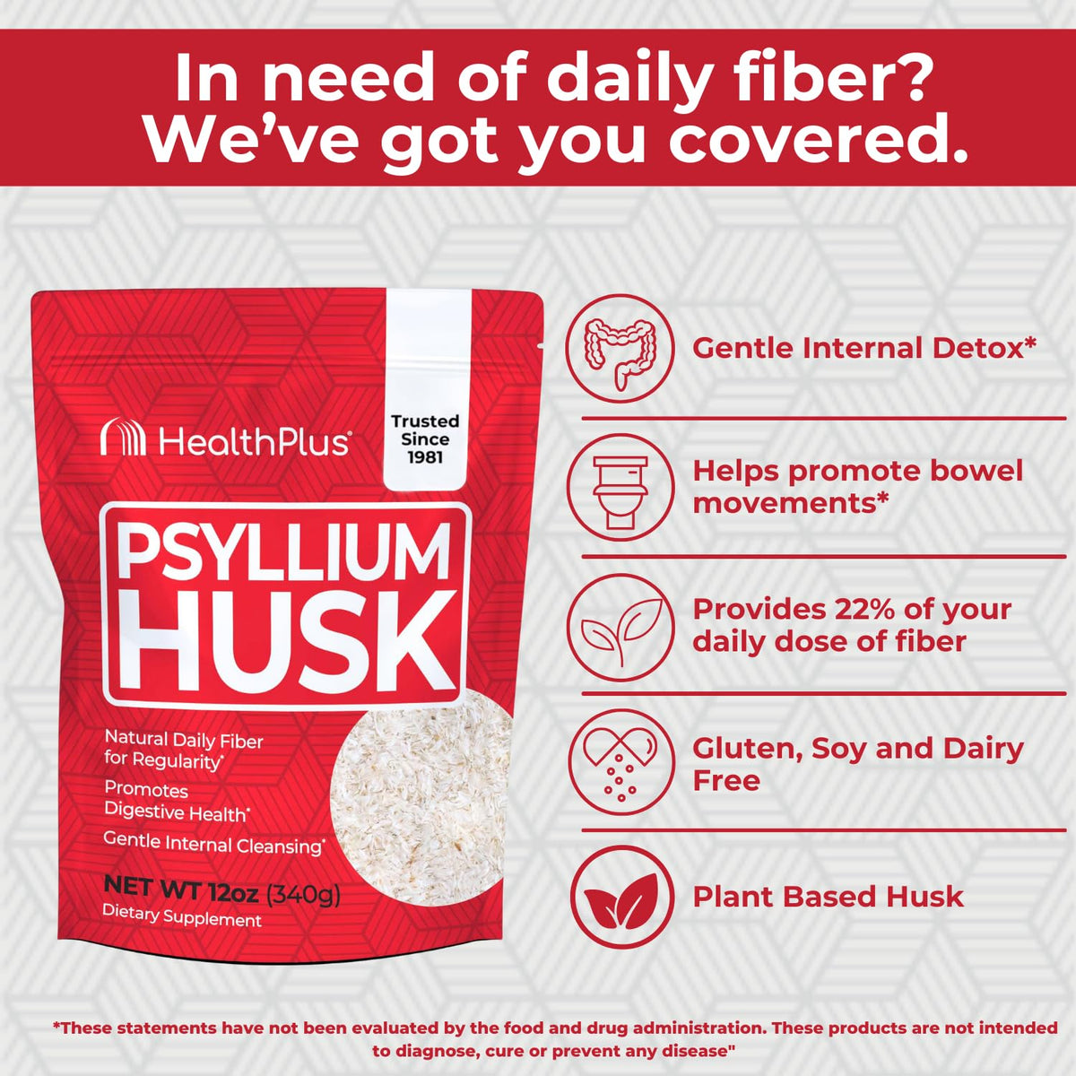 Psyllium Husk Fiber Supplement, 12 oz Y3473