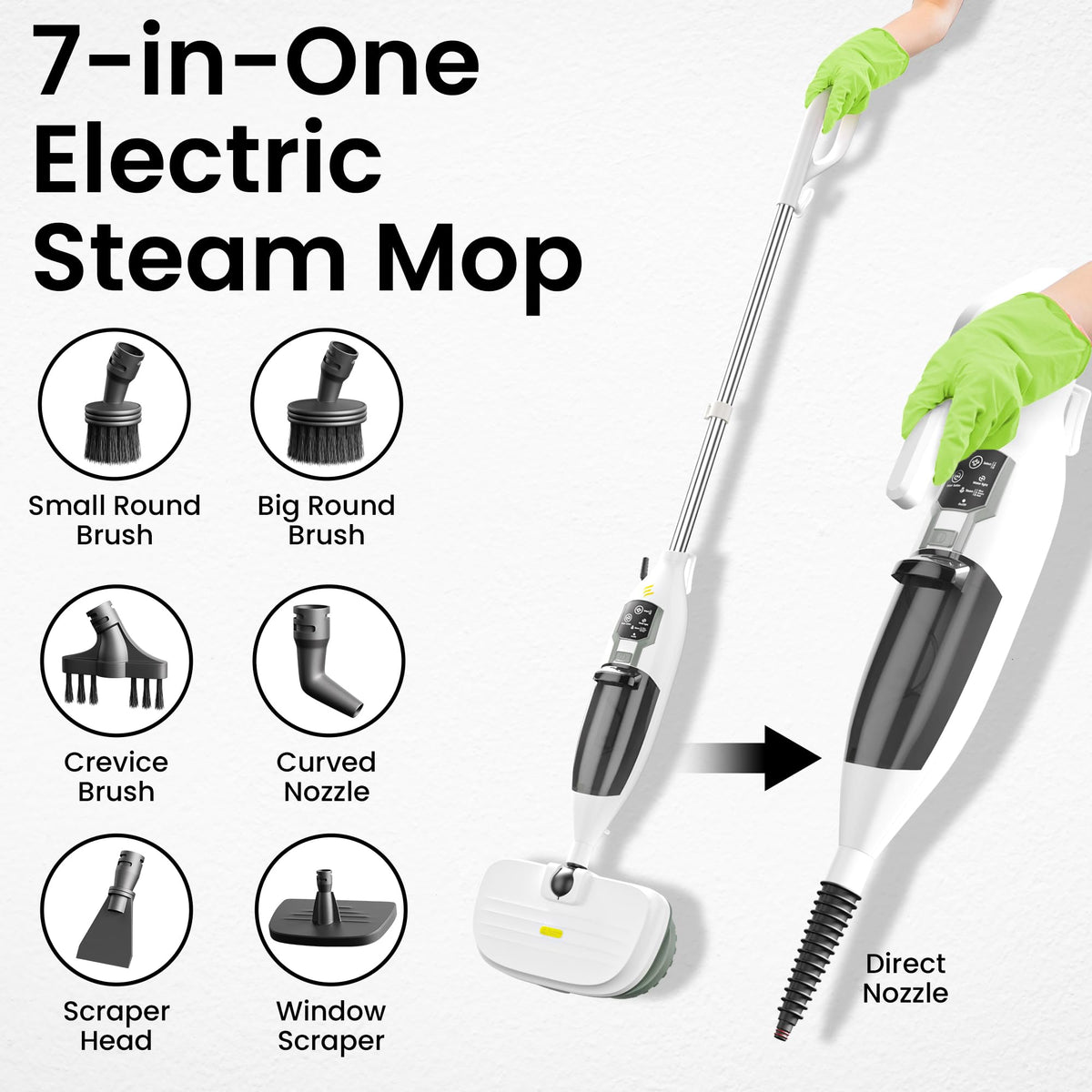 15-in-1 Electric Steam Mop with 3 Steam Modes A417