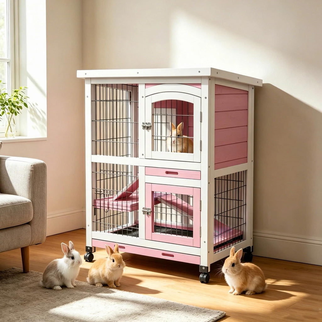 2-Story Wooden Bunny Cage with Removable Tray R266