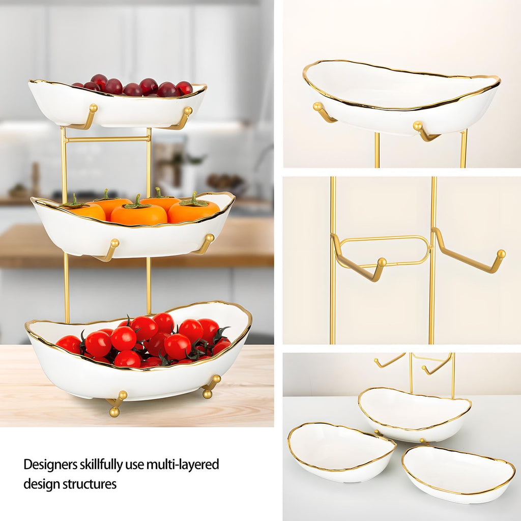 3 Tier White Ceramic Fruit Bowl B222621
