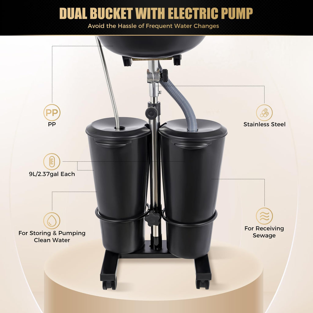 Portable Shampoo Basin with 2 Water Buckets & Electric Pump W27878
