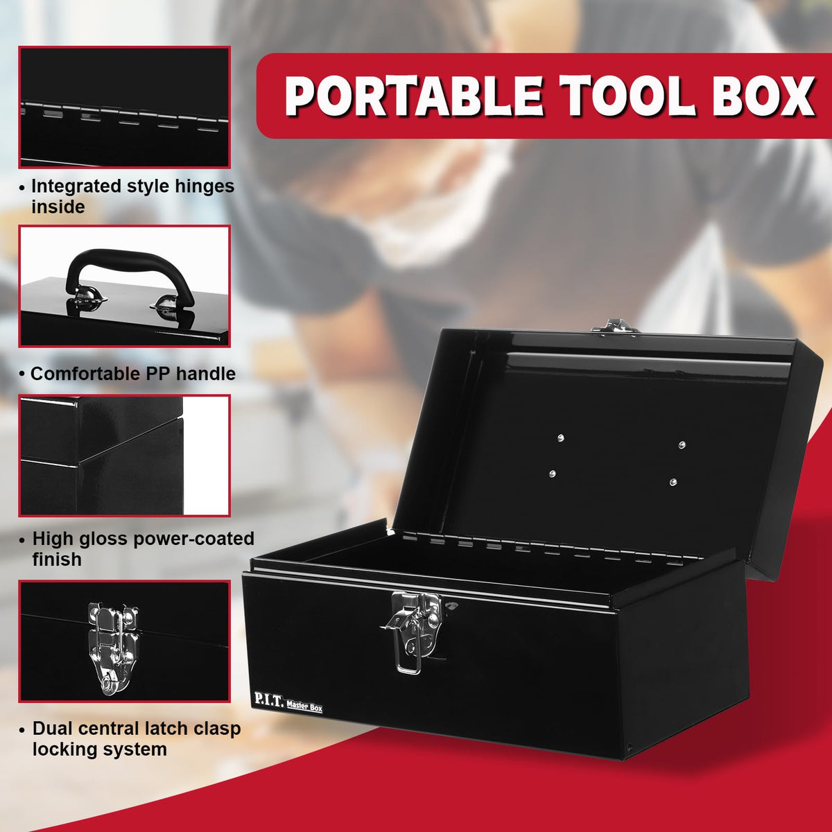 Metal Tool Box 12 Inch Portable Small Toolbox with Latch Black Q309080