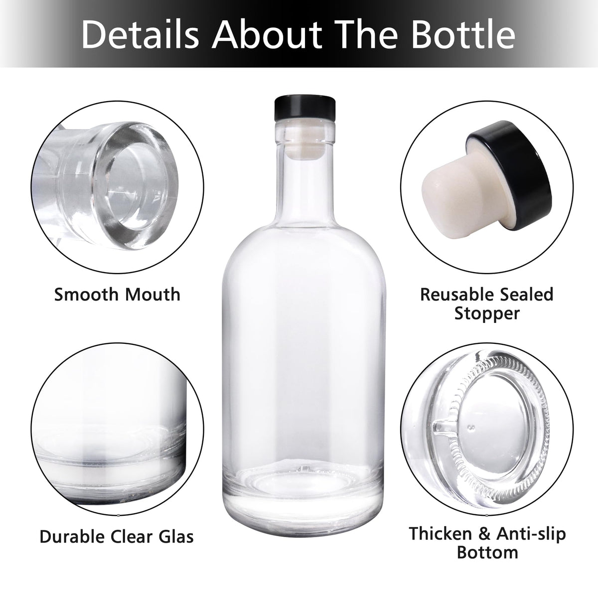 4 Pack 25oz Clear Glass Bottles with Cork Lids C2350