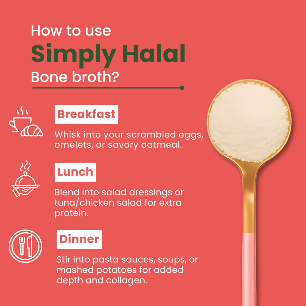 Halal Bone Broth Protein Powder, Grass-Fed Hydrolyzed Collagen, 25 Servings 16 Oz B560