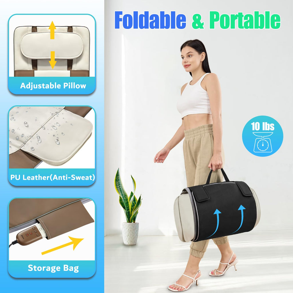 Full Body Massage Mat with Airbags Stretching & Heating, 3D Lumbar Traction, 4 Modes 3 Intensities 3 Heat Levels, PU Leather, Portable & Foldable P7621