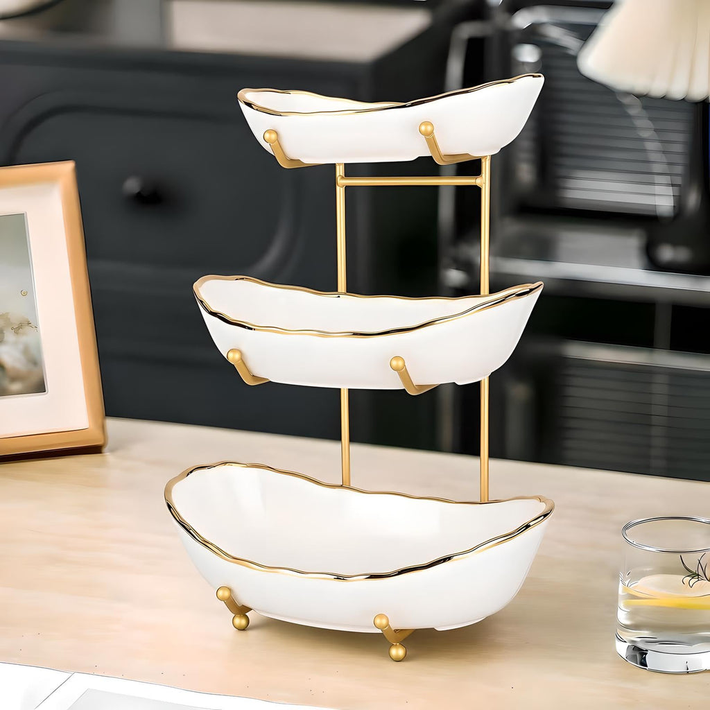 3 Tier White Ceramic Fruit Bowl B222621