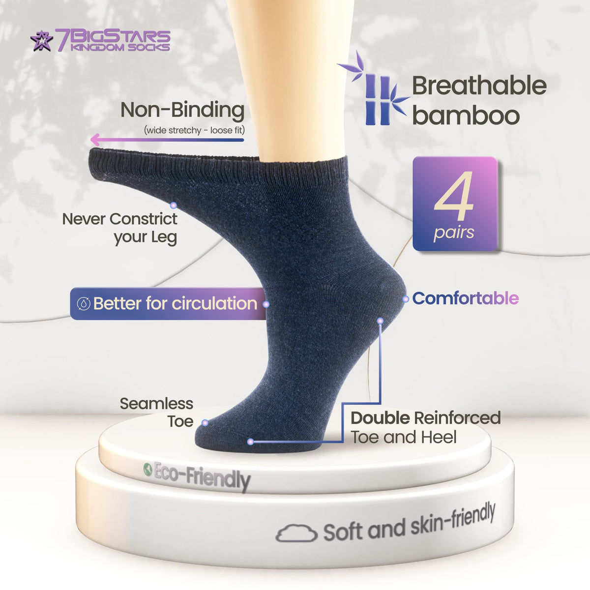 Viscose Bamboo Diabetic Socks 4 Pack S96813