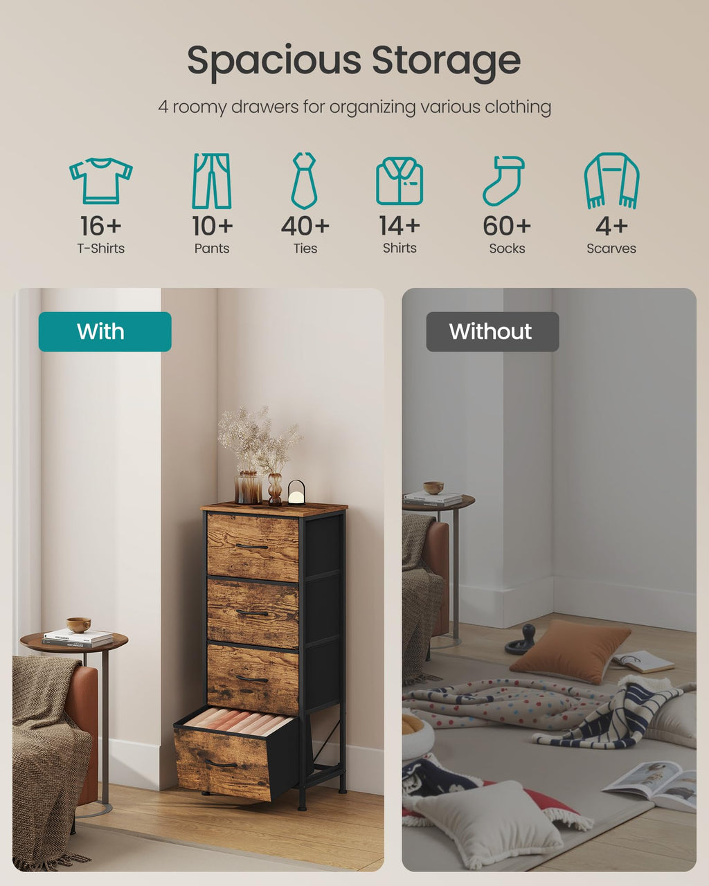 Dresser with 4 Fabric Drawers Z5786