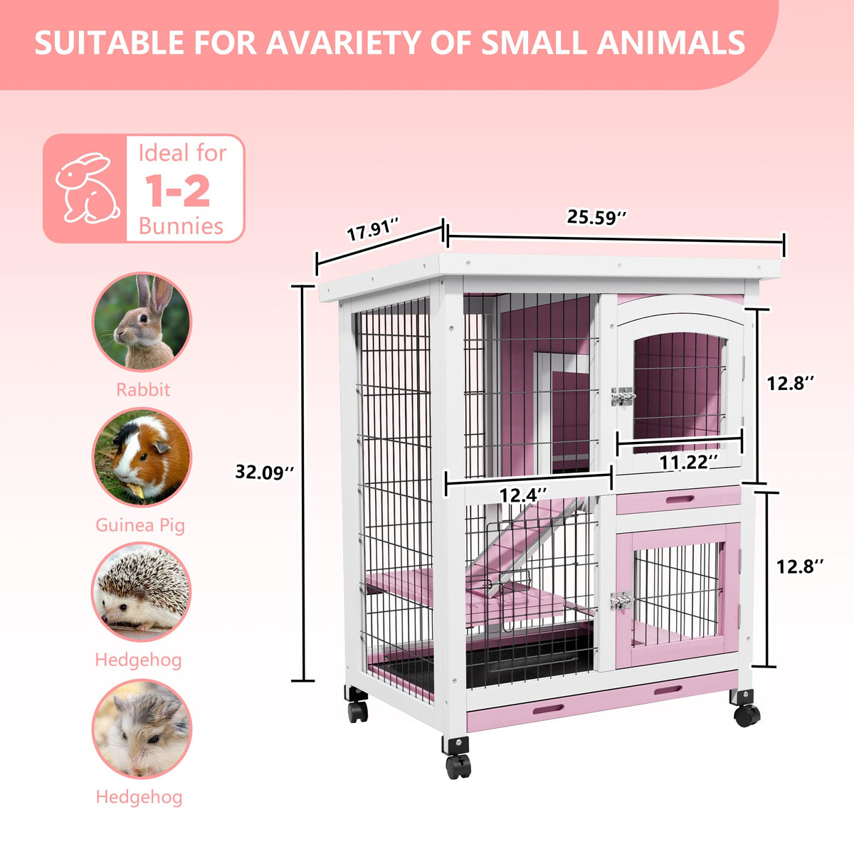 2-Story Wooden Bunny Cage with Removable Tray R266