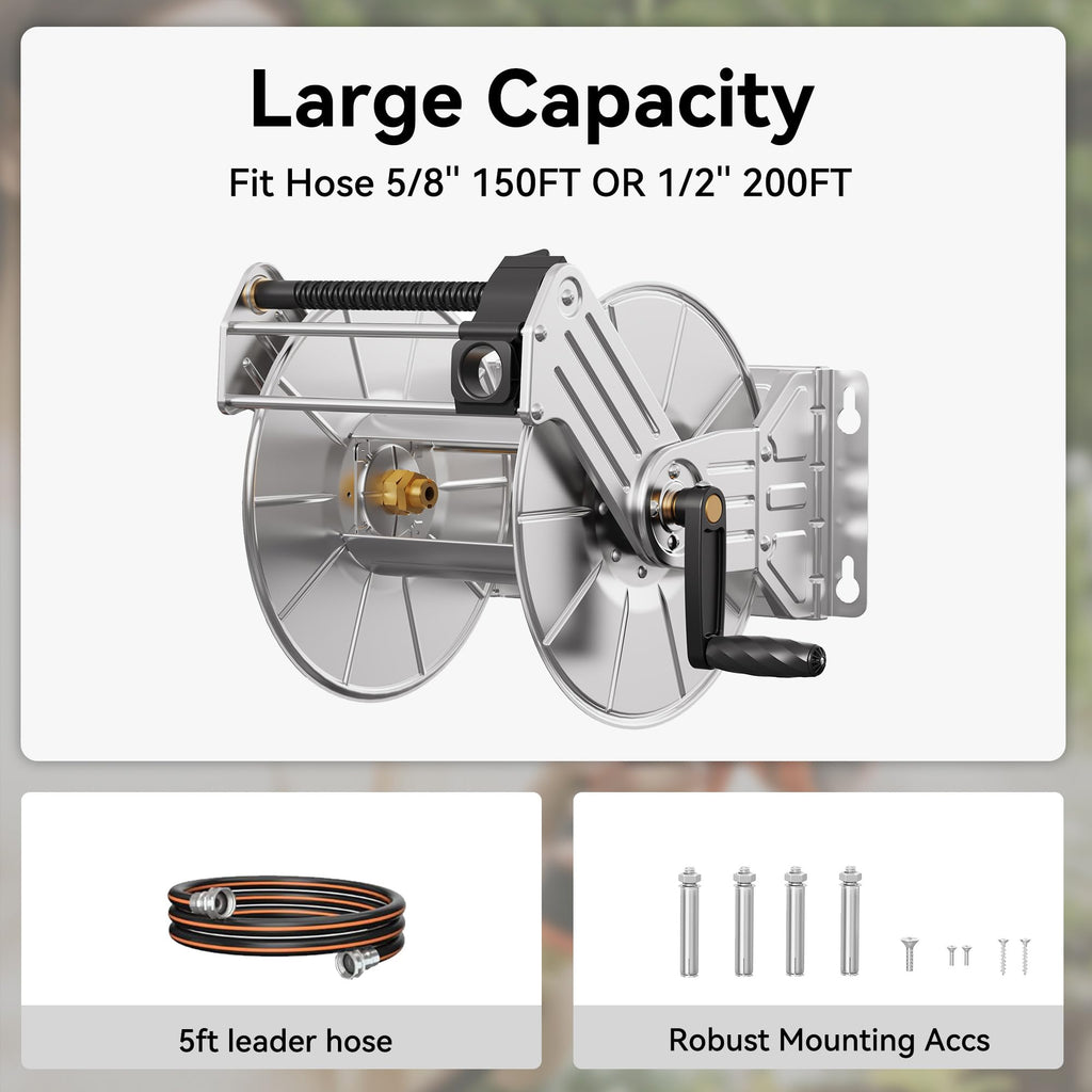 Wall Mounted Stainless Steel Garden Hose Reel V5300