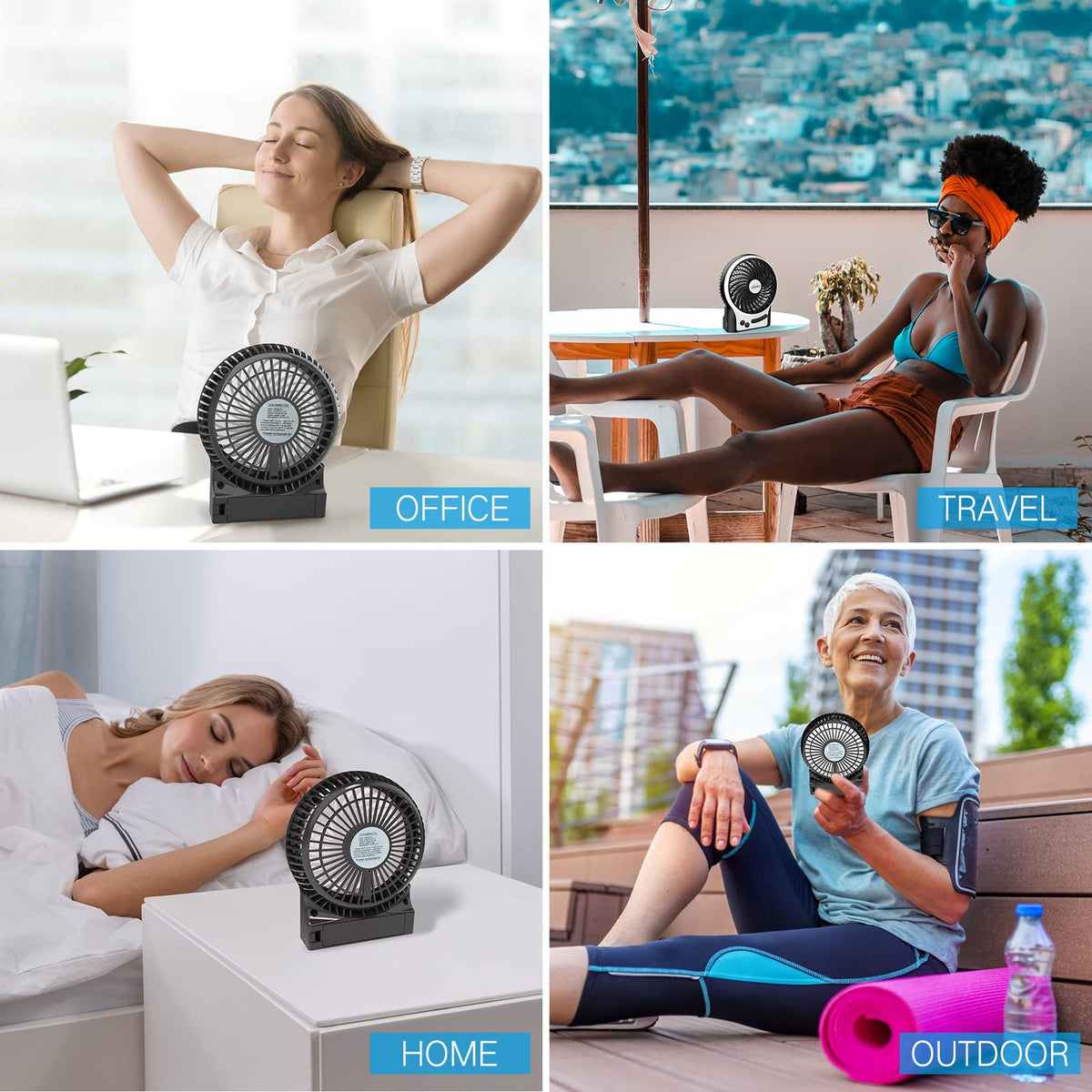 4.9-Inch Mini Desk Fan, 3 Speeds, Rechargeable USB Powered with LED Light, Black C849354