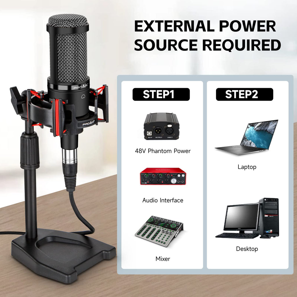 XLR Cardioid Condenser Podcast Microphone with Desktop Stand T435