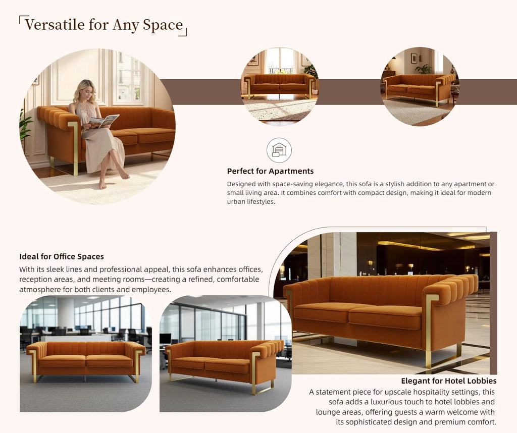 Orange Velvet 3-Seater Sofa S467257
