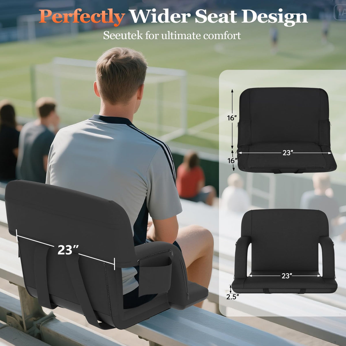 23" Heated Stadium Seats with Back Support, 2.5" Thick Cushion, 2PC J1987