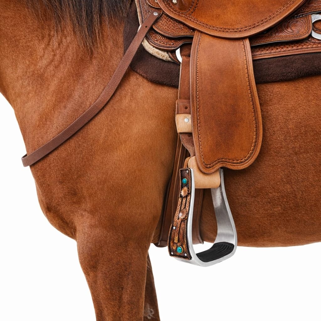 Aluminum Antique Copper Engraved Western Saddle Stirrups A445723