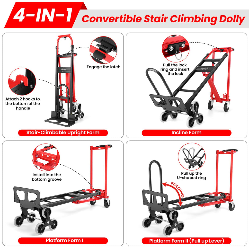 Heavy Duty 1000LBS 3 in 1 Convertible Folding Hand Truck Dolly Cart with Solid Wheels Z323441