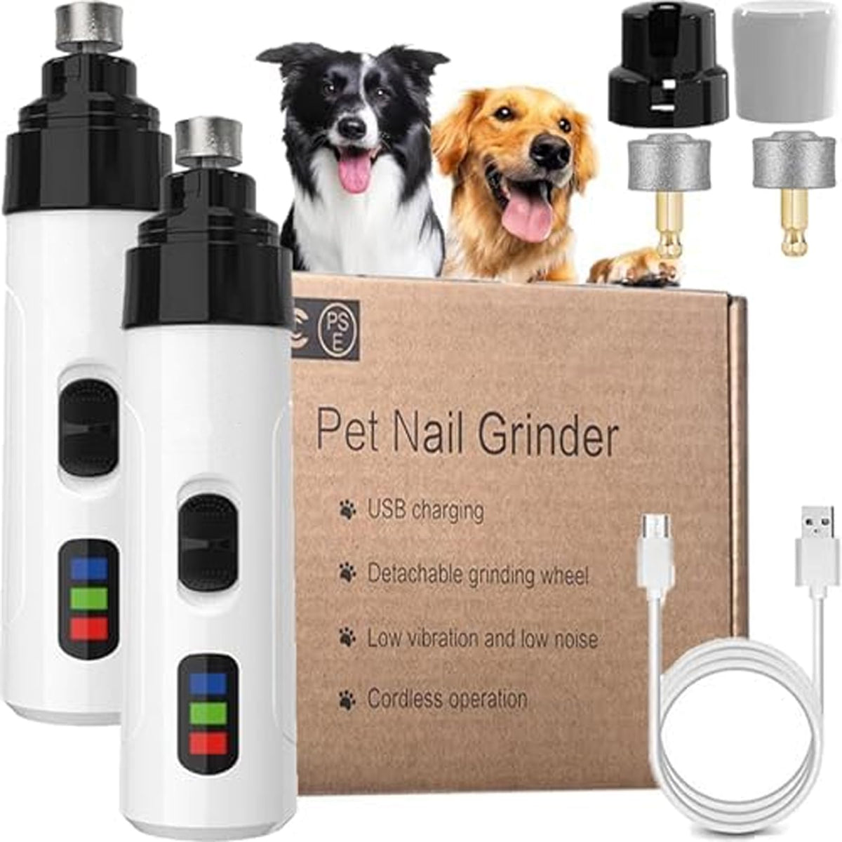 Rechargeable Quiet Low Vibration Electric Dog Nail Grinder & Trimmer with LED Light L378