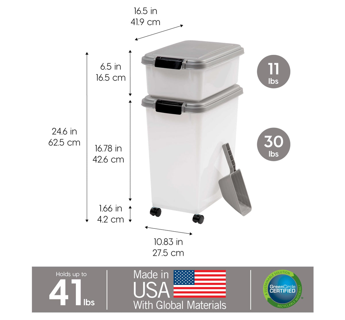 Dog Food Storage Container, Up to 30+11 lbs, Gray B743562