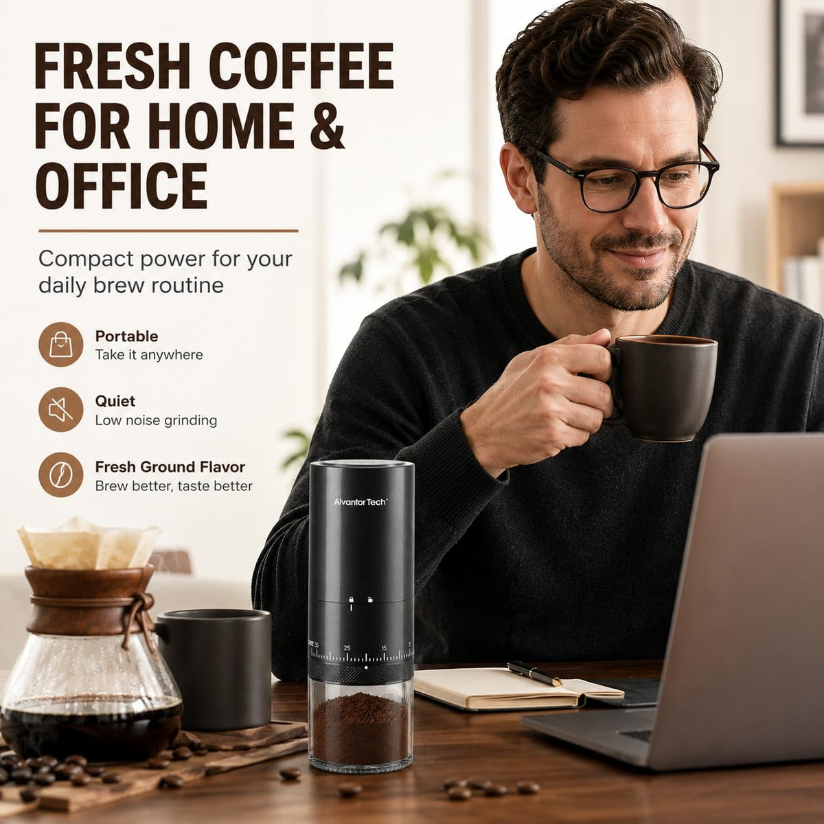 Portable Electric Burr Coffee Grinder with Ceramic Conical Burr O20807