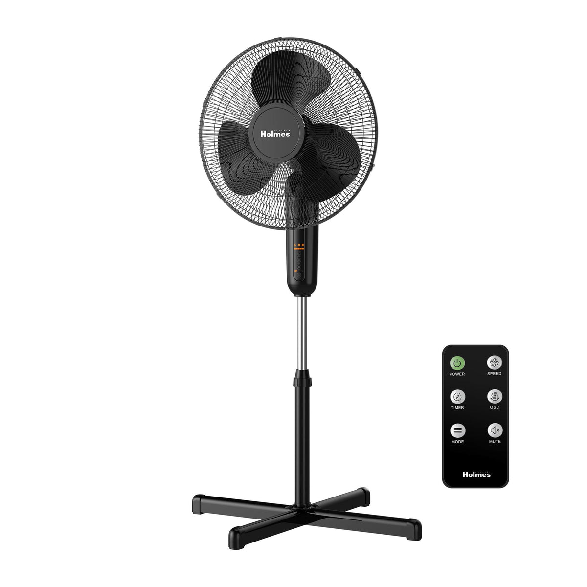 16" Digital Stand Fan, 80° Oscillation, 3 Speeds, Remote Control, Black V129773