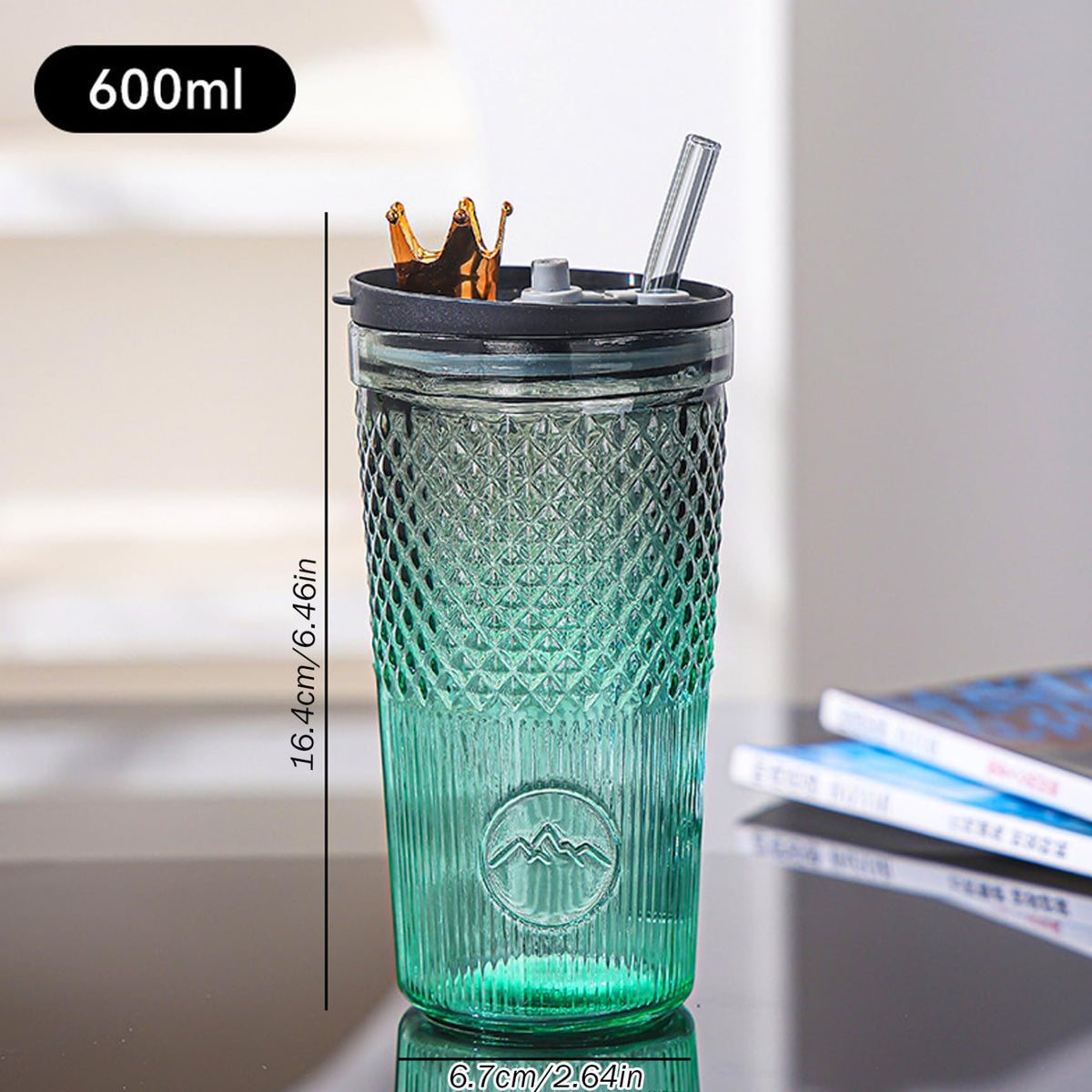 20Oz Glass Tumbler with Straw and Lid G59844