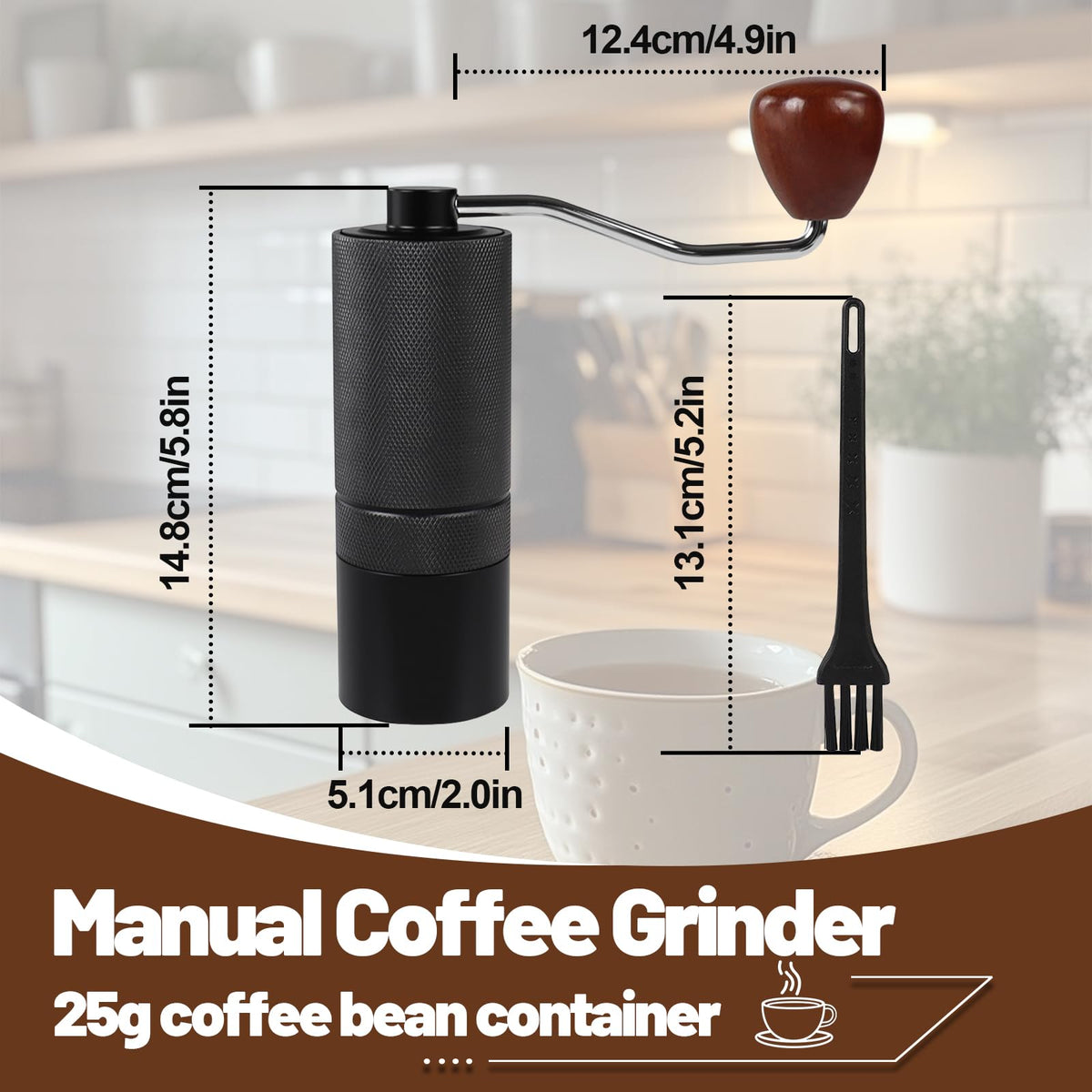 Manual Coffee Grinder Detachable Stainless Steel Conical Burr Black H8936