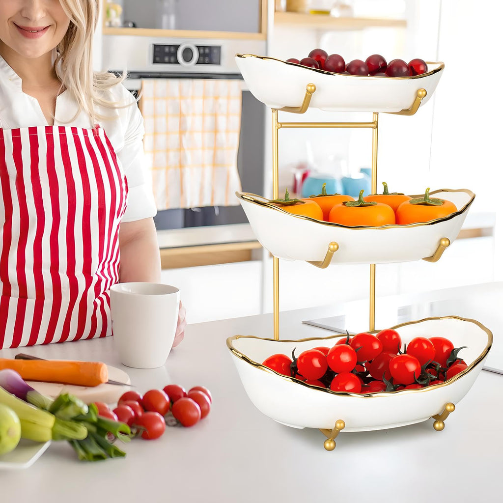 3 Tier White Ceramic Fruit Bowl B222621