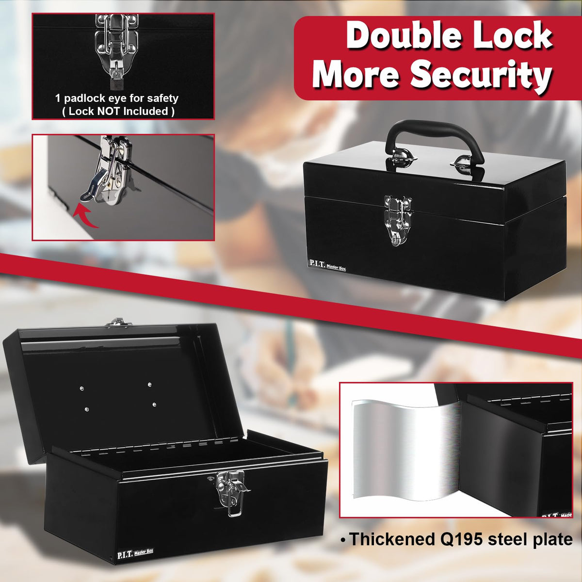 Metal Tool Box 12 Inch Portable Small Toolbox with Latch Black Q309080